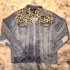 Forever 21 Leopard Denim Jean Jacket